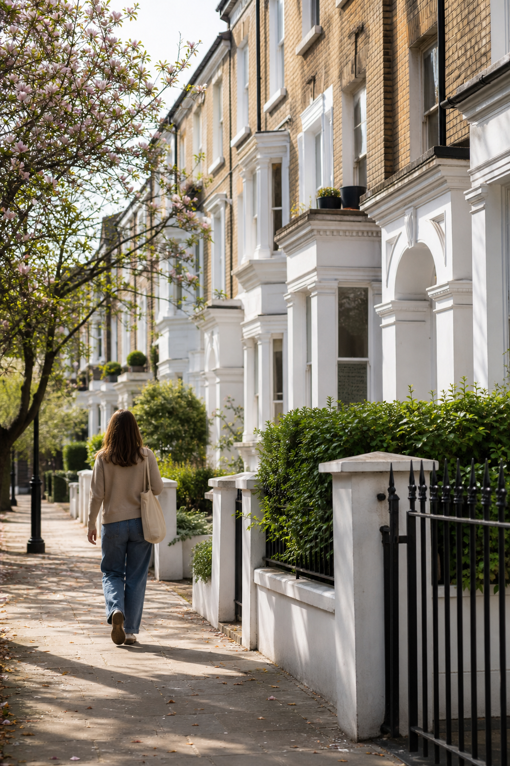 A resident walking along a British residential street